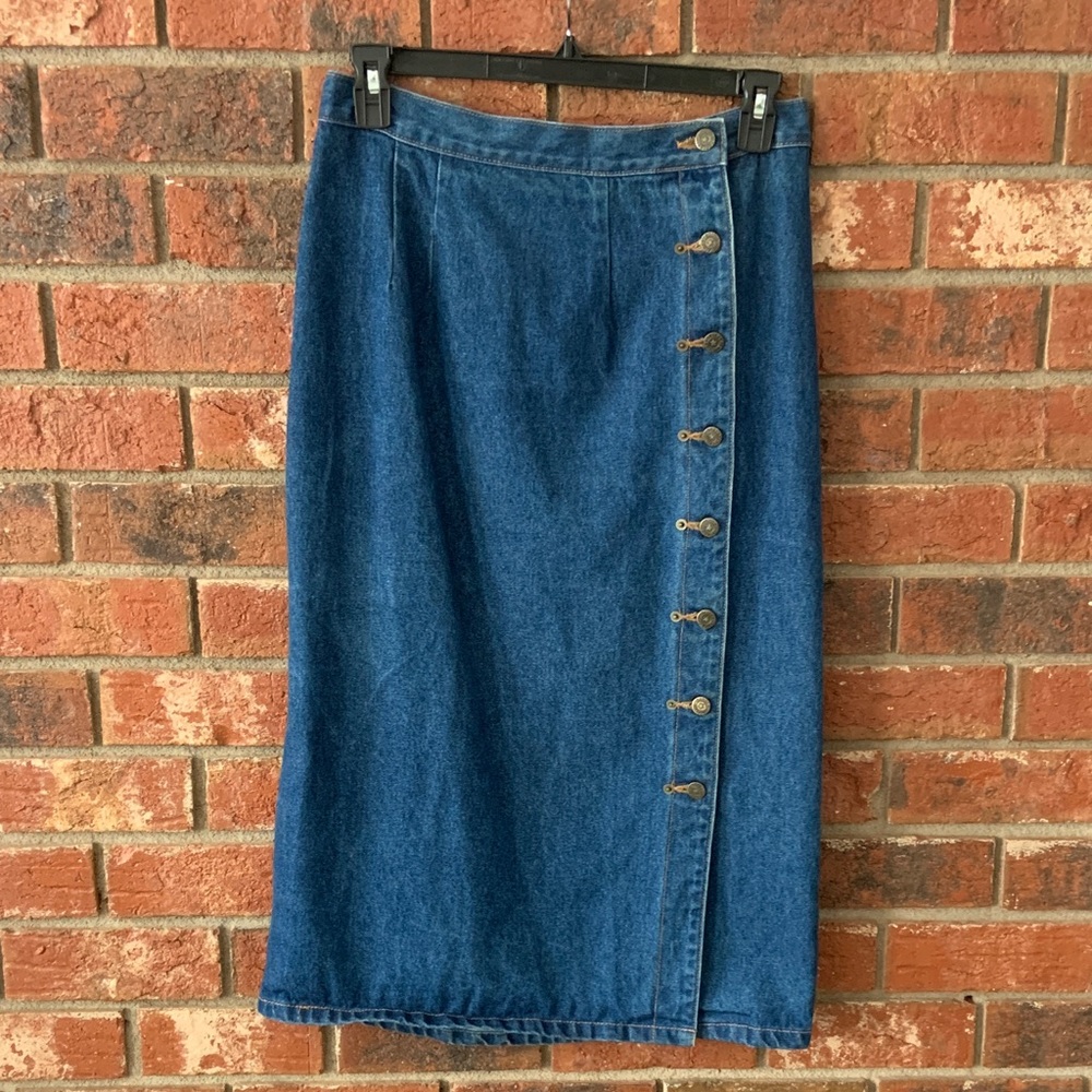 Vintage Cristina Denim Side Button-Front Skirt